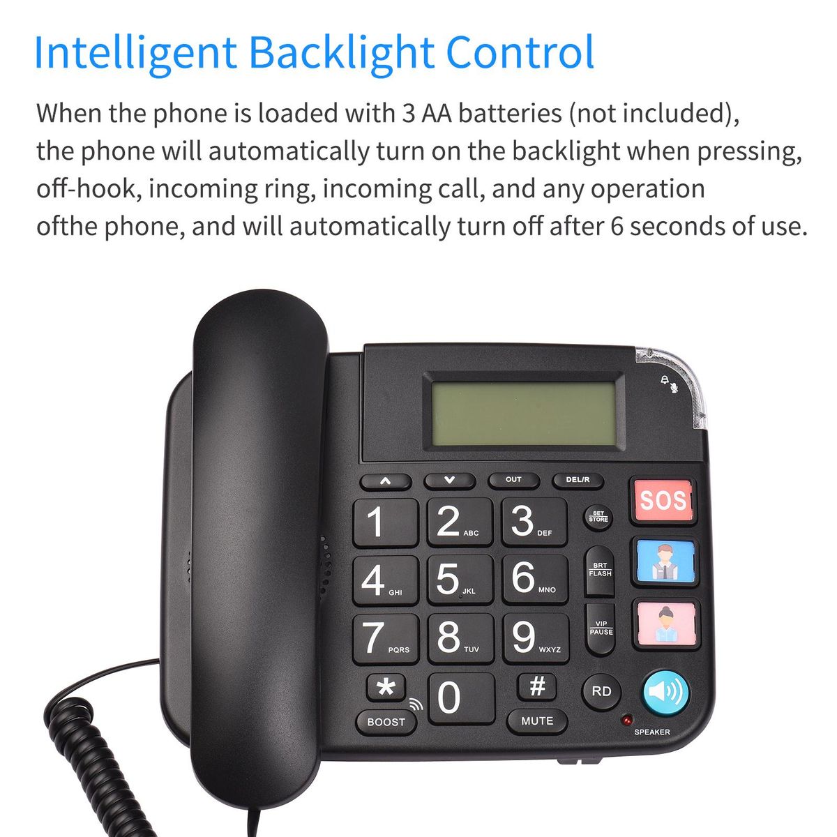 Black Corded Phone with Big Button Desk Landline Phone Telephone Support Hands-Free/Redial/Flash/Speed Dial/Ring Volume Control for Elderly Seniors Home Office Business Hotel