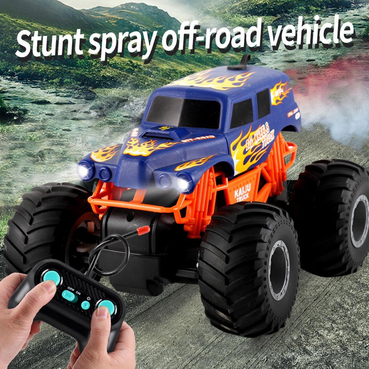 Remote Control Car, 1: 16 Remote Control Spray School Bus with LED Lights Simulated Off-Road Vehicle Toy for Kids Boys
