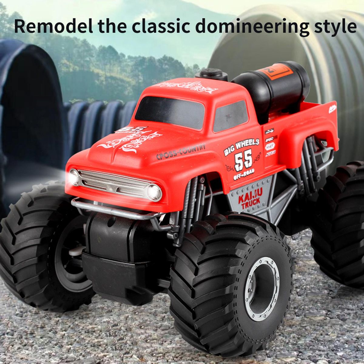 Remote Control Car, 1: 16 Remote Control Spray School Bus with LED Lights Simulated Off-Road Vehicle Toy for Kids Boys
