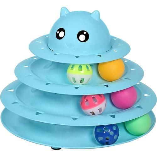 Cat Toy Roller Cat Toys 3 Level Towers Tracks With Six Colorful Ball(Blue)