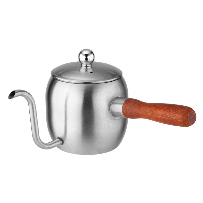 Stainless Steel Long Mouth Hand Drip Coffee Pot Wood Handle Pour Over Coffee Drip Kettle Pot Barista Turkish Coffee Maker Brewer(#500ML Silver) YUA