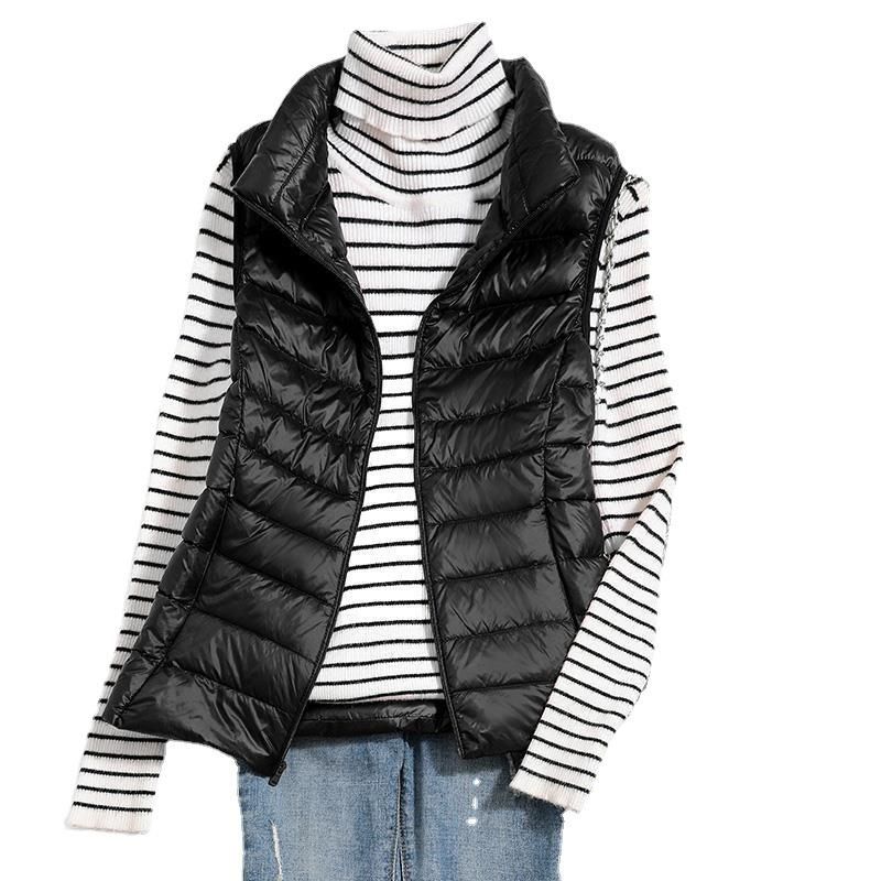 2021 Autumn/Winter Down Outerwear Vest Short Standing Collar Lightweight Down Coat Tank Top Women's