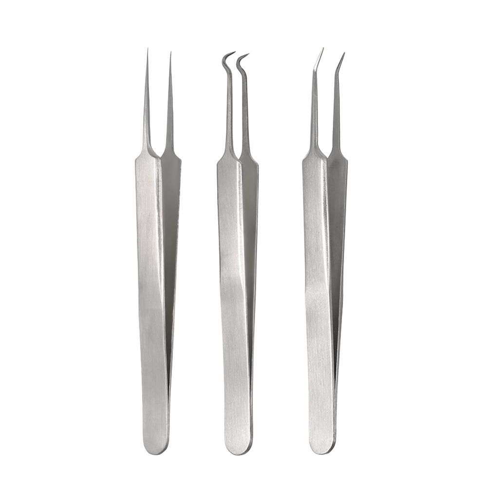 3pcs Acne Clip Facial Pimple Comedone Nippers Curved Straight Blackhead Tweezer Set Stainless Steel Blemish Tools