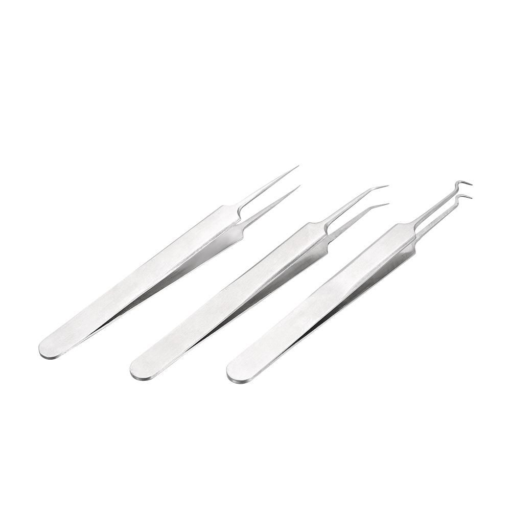 3pcs Acne Clip Facial Pimple Comedone Nippers Curved Straight Blackhead Tweezer Set Stainless Steel Blemish Tools