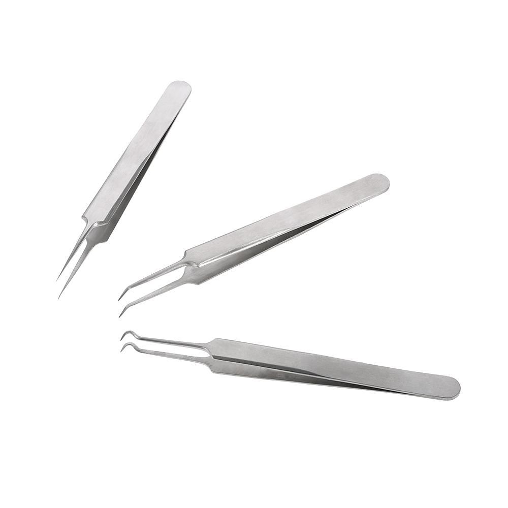 3pcs Acne Clip Facial Pimple Comedone Nippers Curved Straight Blackhead Tweezer Set Stainless Steel Blemish Tools