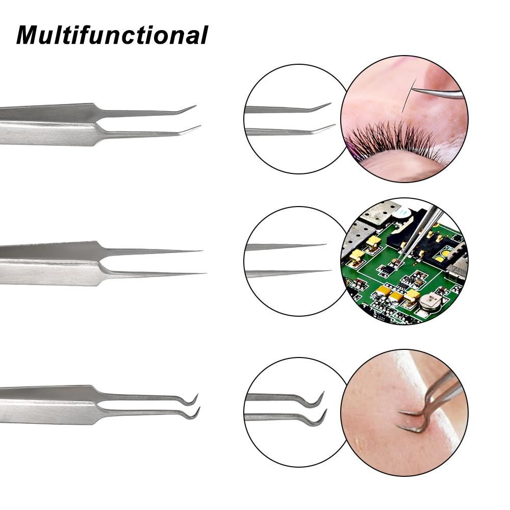 3pcs Acne Clip Facial Pimple Comedone Nippers Curved Straight Blackhead Tweezer Set Stainless Steel Blemish Tools