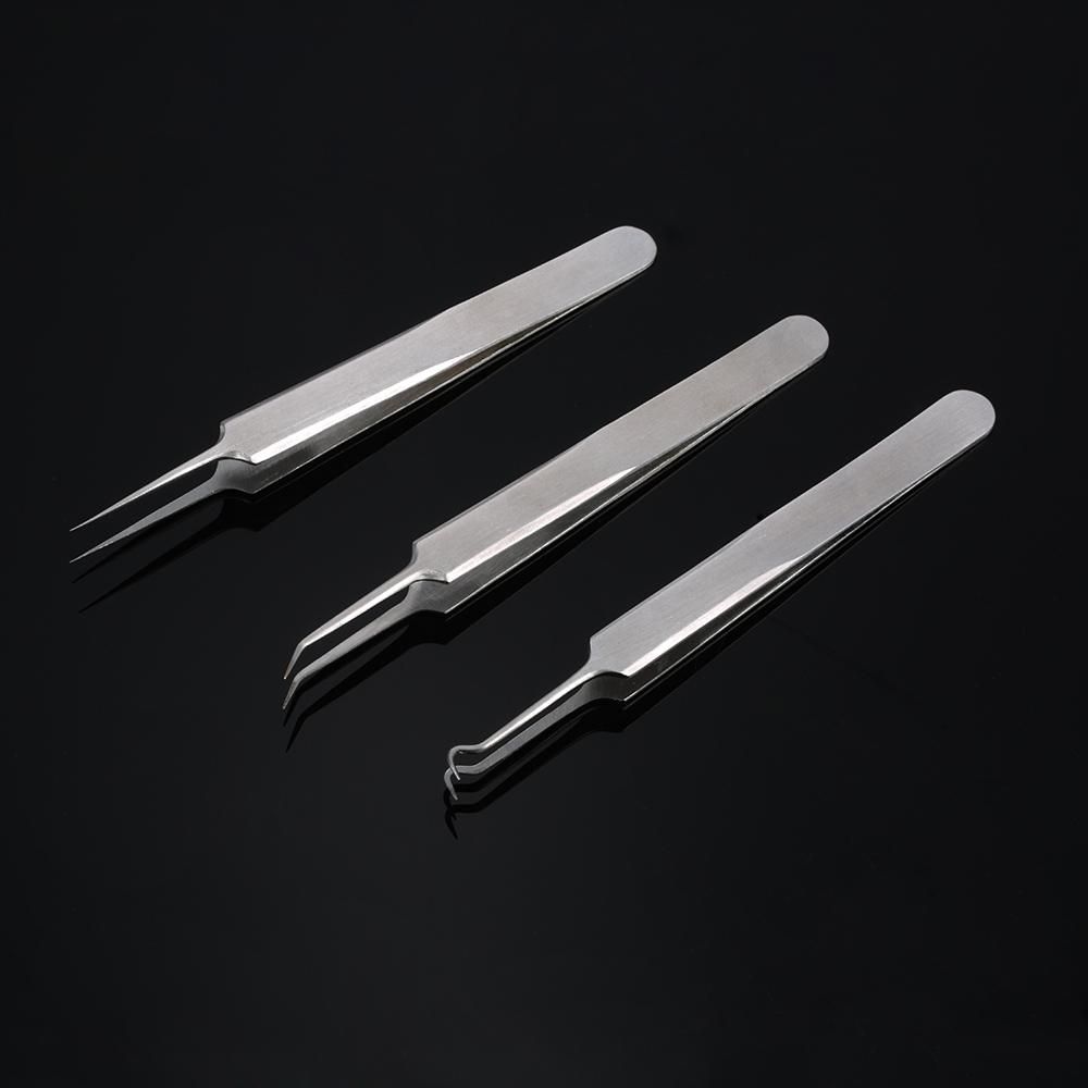 3pcs Acne Clip Facial Pimple Comedone Nippers Curved Straight Blackhead Tweezer Set Stainless Steel Blemish Tools