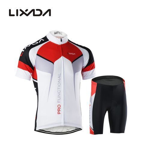 Men Cycling Short Sleeve Jersey + Padded Shorts Breathable Quick Dry
