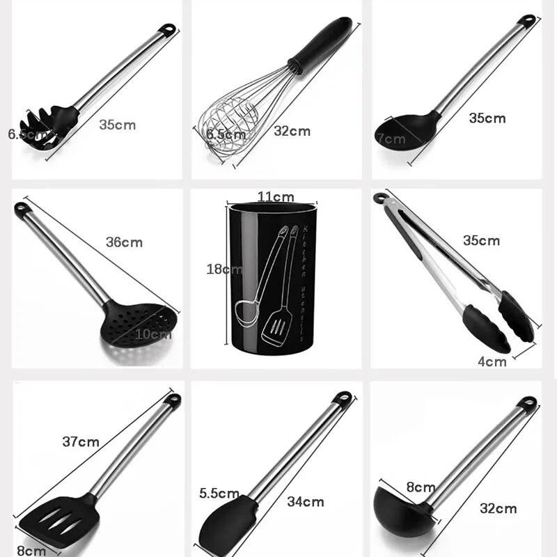 Meijuner 9Pcs Kitchen Silicone Tools Cook Tools Kitchen Gadgets Cooking Tool Egg Beater Spoon Spatula Brush Kitchenware  MJ272