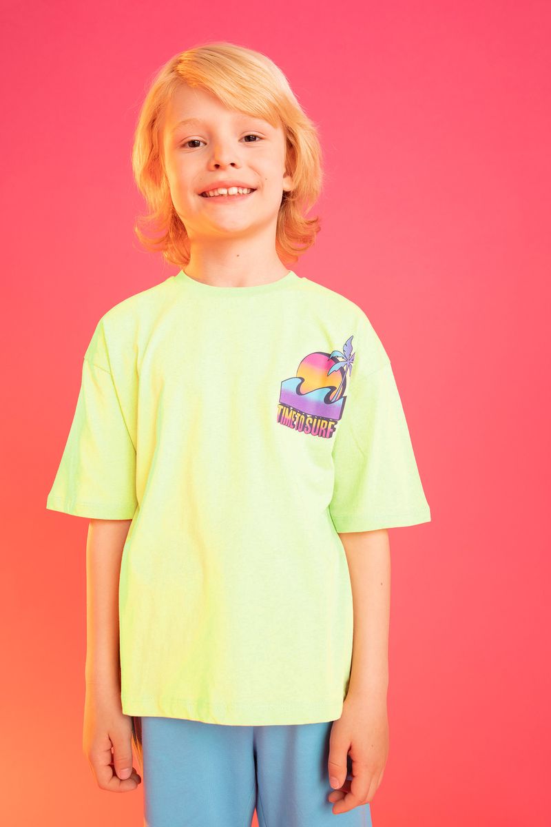 Boy - Oversize Fit Crew Neck Knitted Short Sleeve T-Shirt - Green