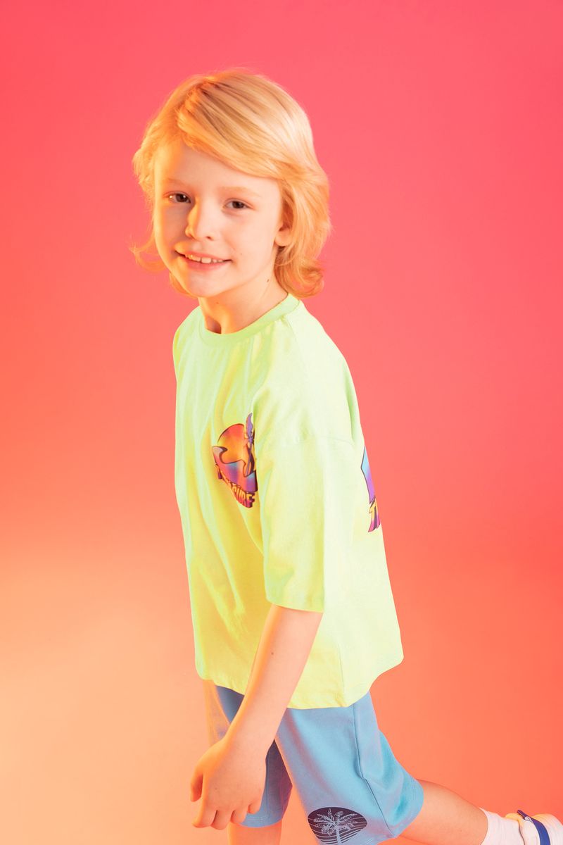 Boy - Oversize Fit Crew Neck Knitted Short Sleeve T-Shirt - Green