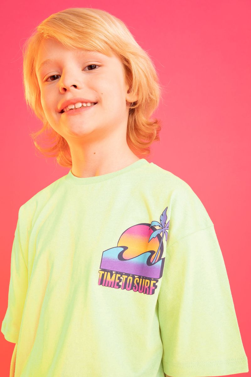 Boy - Oversize Fit Crew Neck Knitted Short Sleeve T-Shirt - Green