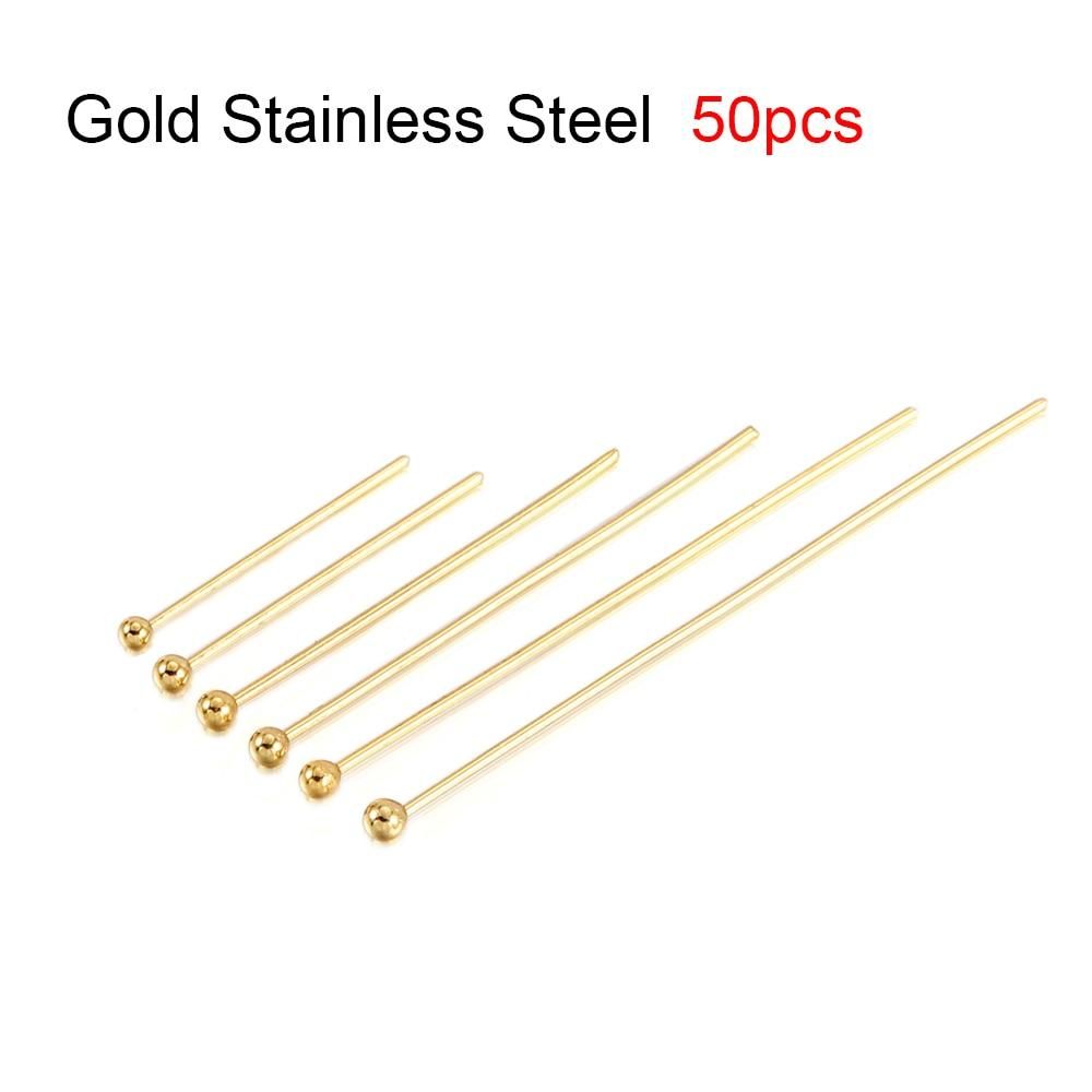 50/100Pcs Gold Color Stainless Steel Heads Eye Flat Head Pin Ball Head Pins for DIY  Earrings Jewelry Making Accessories
