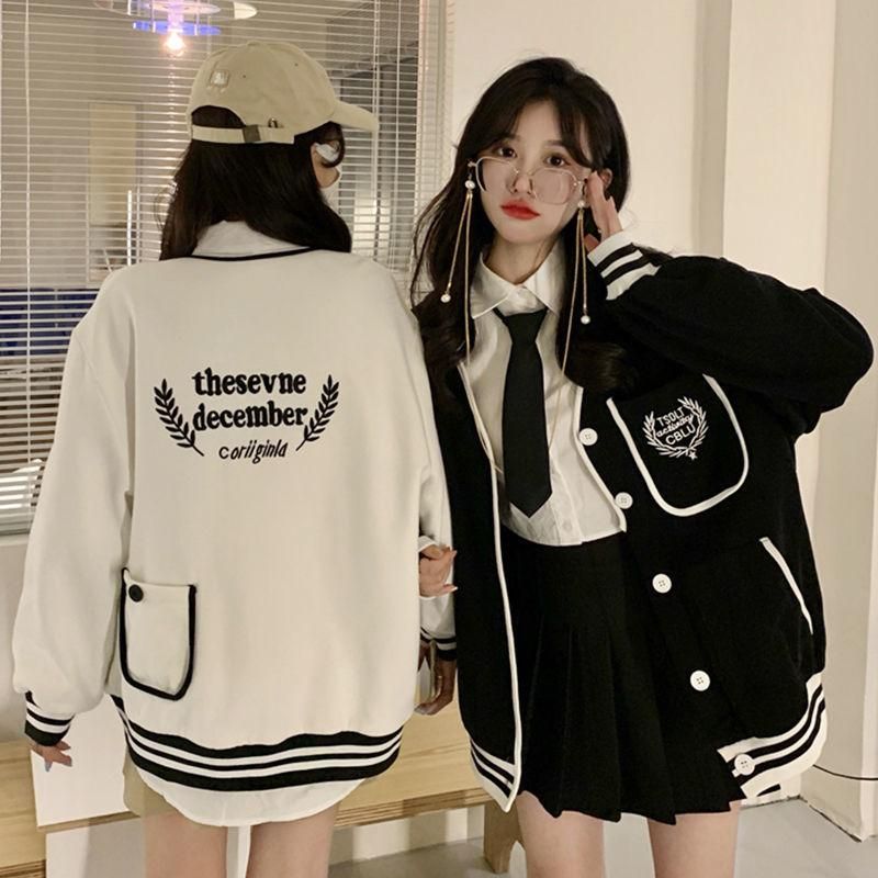 Fried Street Sweater Coat Korean Style Women's Spring and Autumn 2022 New Loose Student American Baseball Uniform Ins College Style