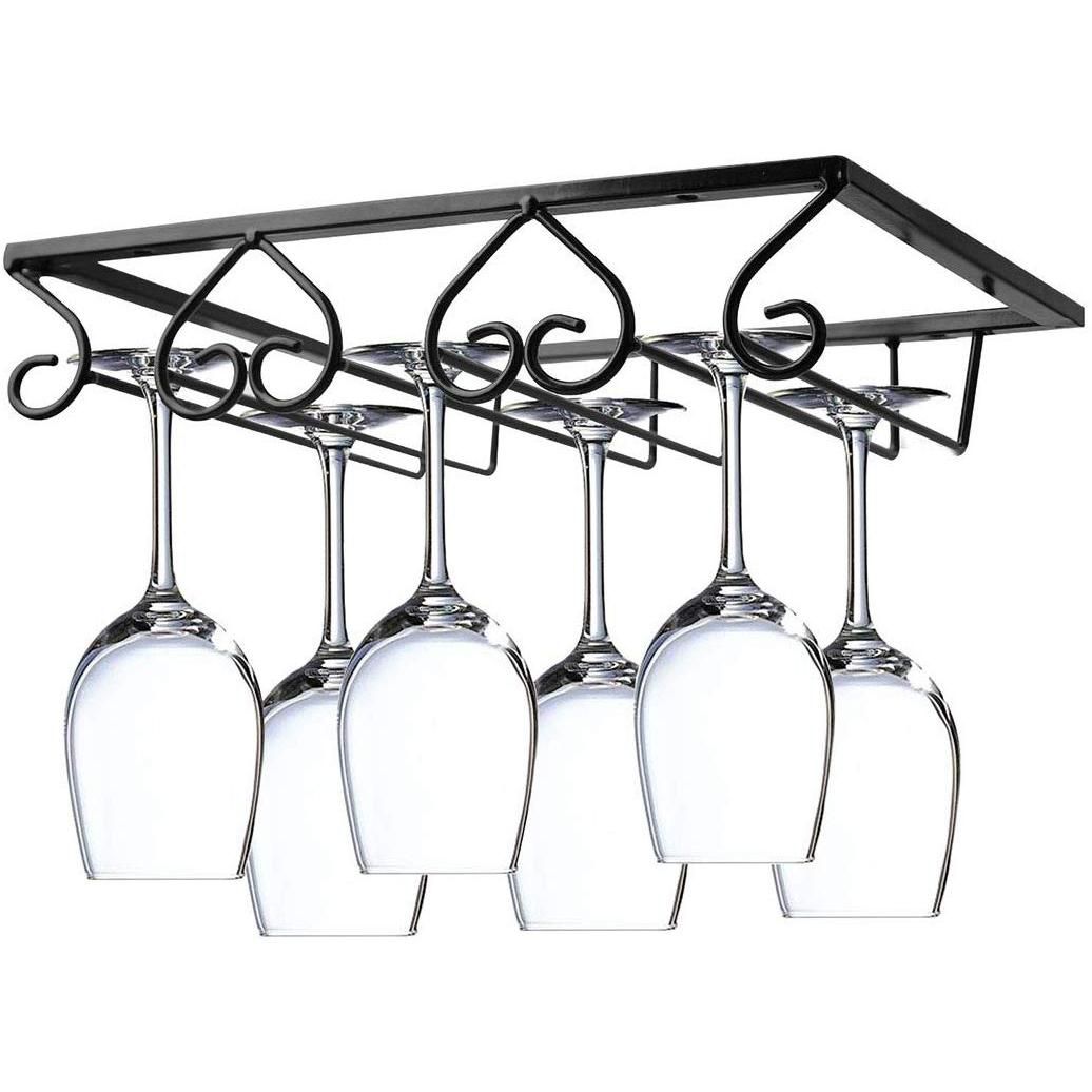Black Wine Glass Rack Holder Metal Under Cabinet Stemware