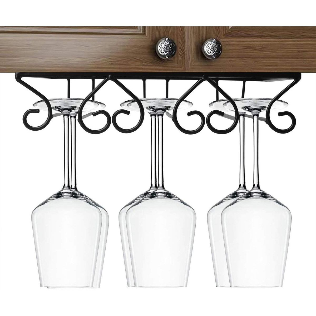 Black Wine Glass Rack Holder Metal Under Cabinet Stemware