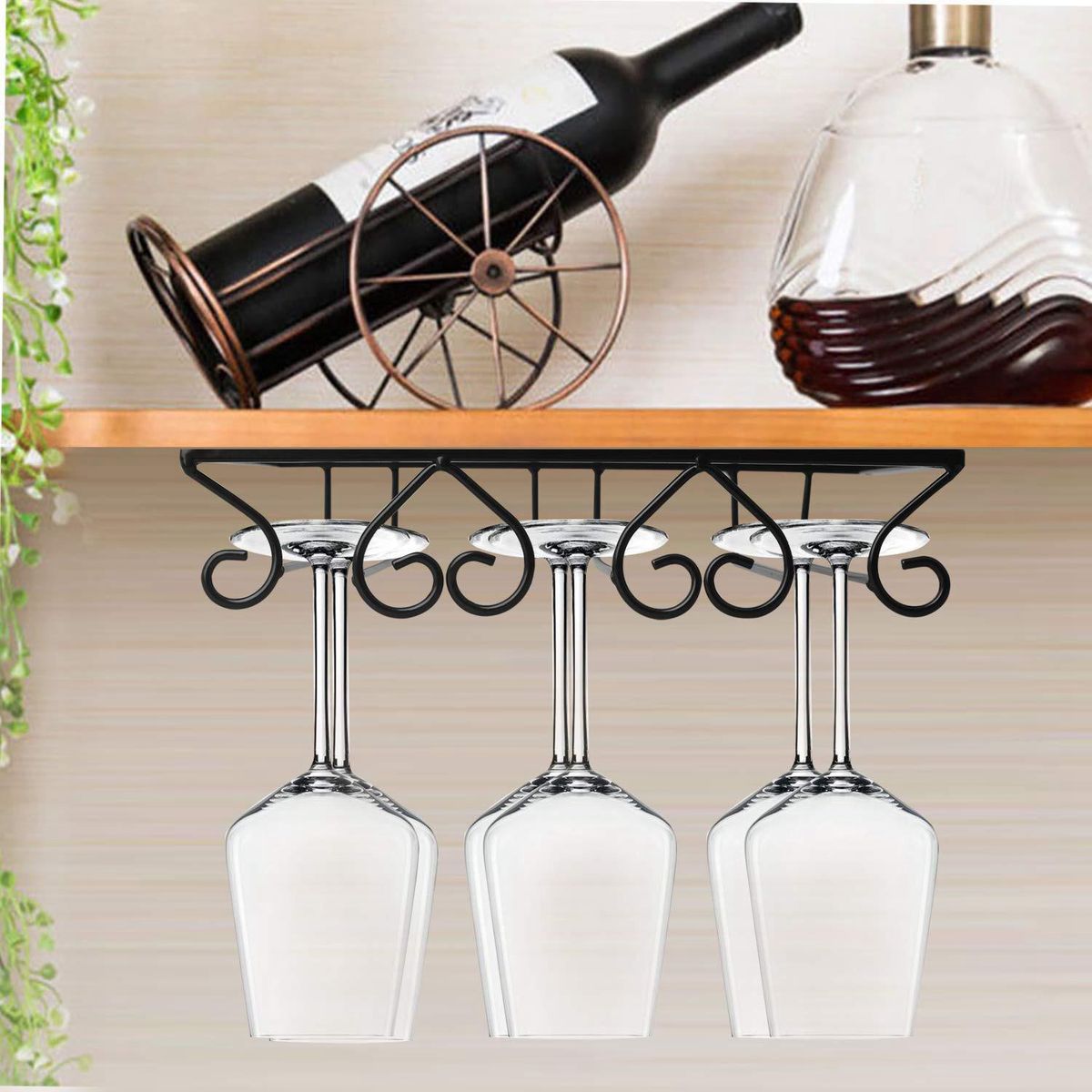 Black Wine Glass Rack Holder Metal Under Cabinet Stemware