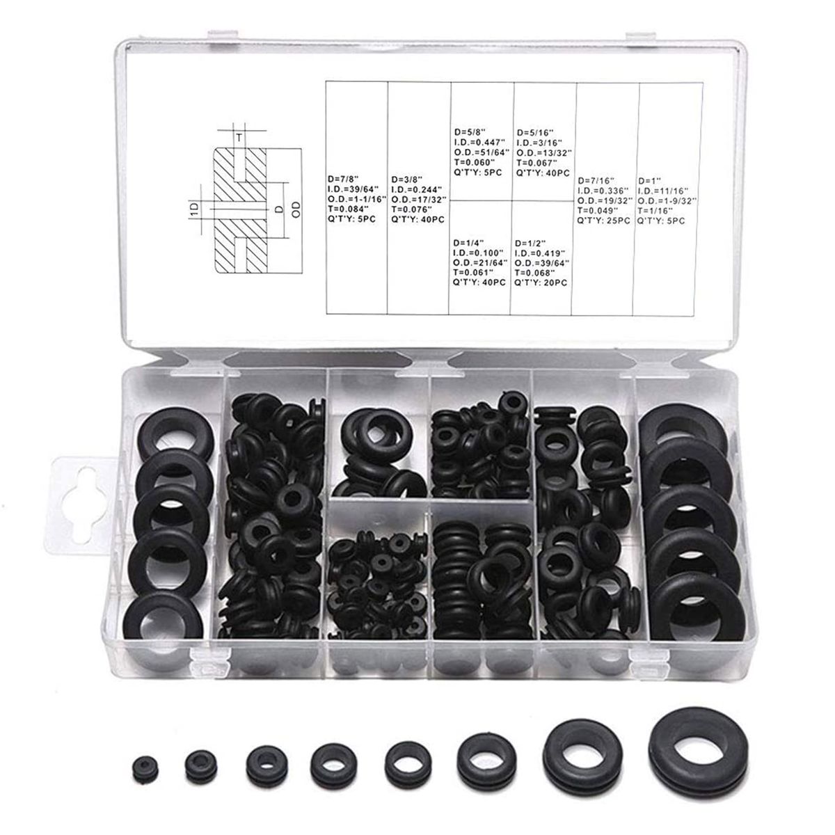180Pcs Rubber Grommets Sealing Rings Assortment Of Rubber