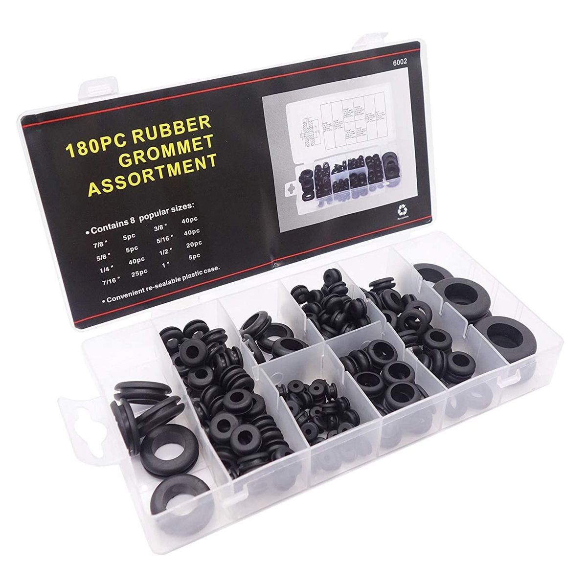 180Pcs Rubber Grommets Sealing Rings Assortment Of Rubber