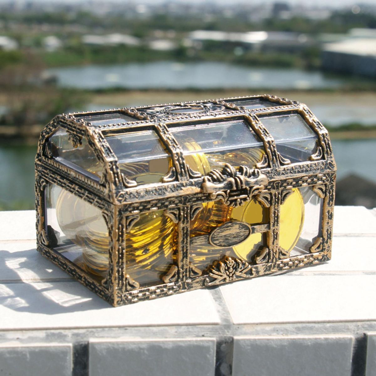 Transparent Pirate Treasure Chest Piggy Bank Jewelry Box For Home