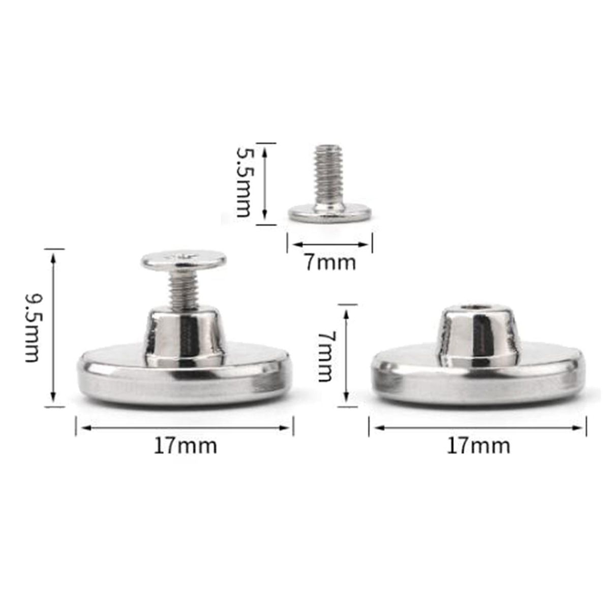 3Pieces Instant Detachable 17mm Jean Buttons Zinc Alloy Bronze English