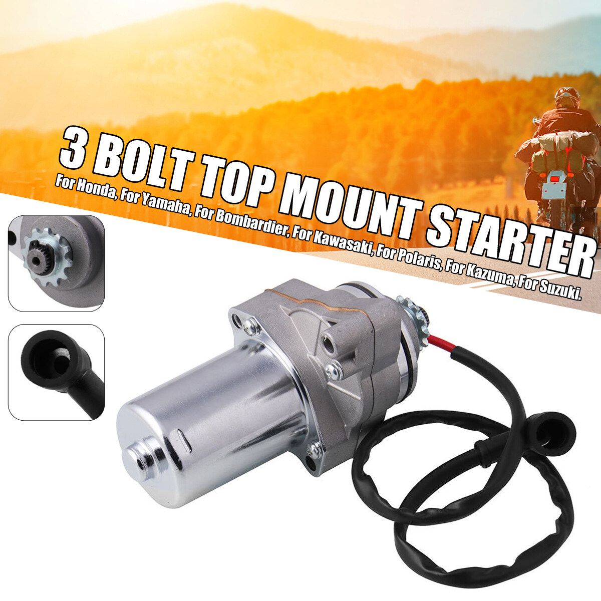(12V) Motorcycle ATV Electric Starter Motor 3 Bolt Top Mount Starter Starting Motor Cooler Motor Accessories For 50/90/110/125cc 4 Stroke Engine