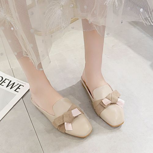 Ladies Casual Leather Shoes, Half Drag Fashion Flat Shoes