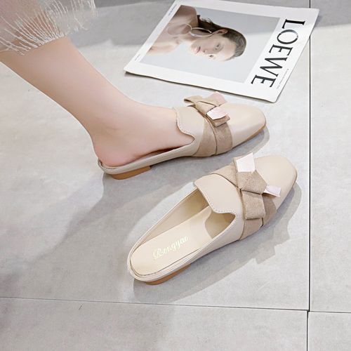 Ladies Casual Leather Shoes, Half Drag Fashion Flat Shoes