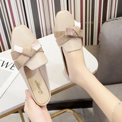 Ladies Casual Leather Shoes, Half Drag Fashion Flat Shoes