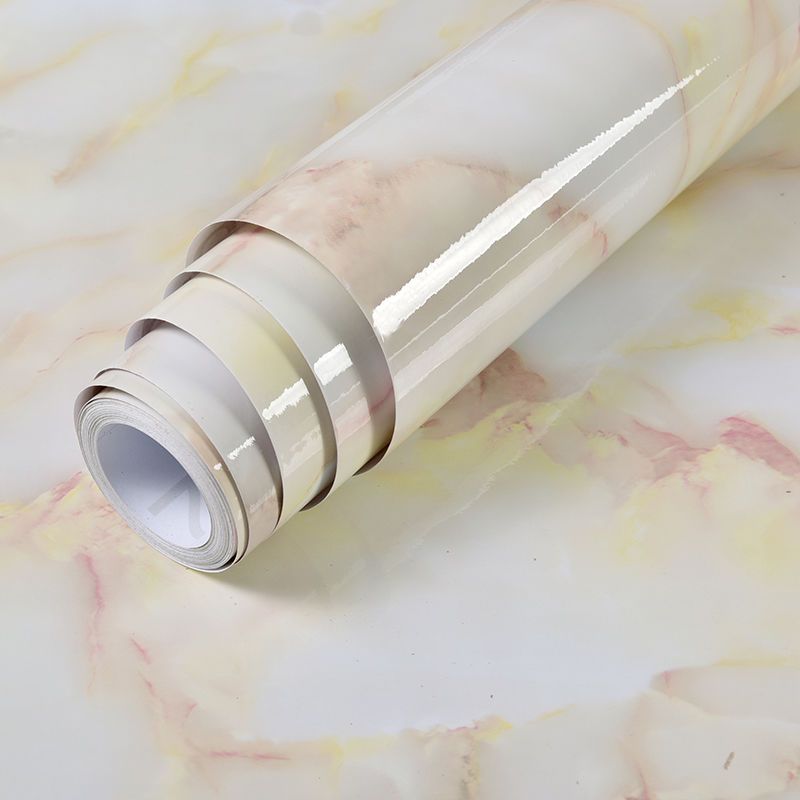 Vinyl Decorative Stickers Waterproof Wallpaper Self Adhesive Solid Color Plain Sticker For Bedroom Living Room Renovation Paster-Marble Light Yellow