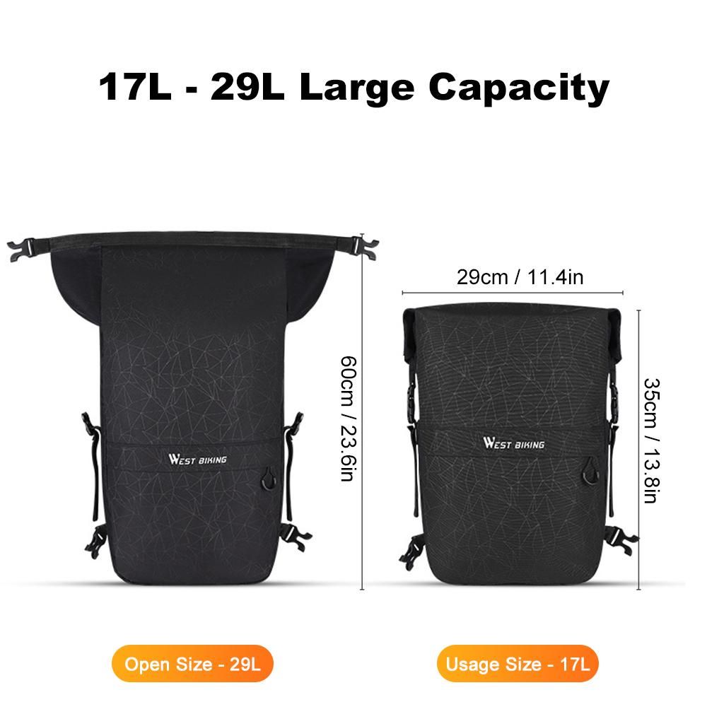 2-in-1 Bicycle Rear Rack Bag 17L-29L Waterproof Cycling Bike Trunk Bag with Shoulder Straps Bike Luggage Bag Backpack