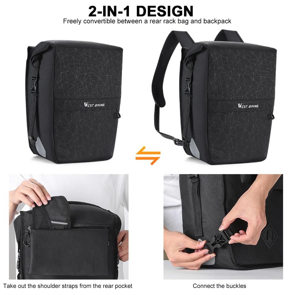 2-in-1 Bicycle Rear Rack Bag 17L-29L Waterproof Cycling Bike Trunk Bag with Shoulder Straps Bike Luggage Bag Backpack