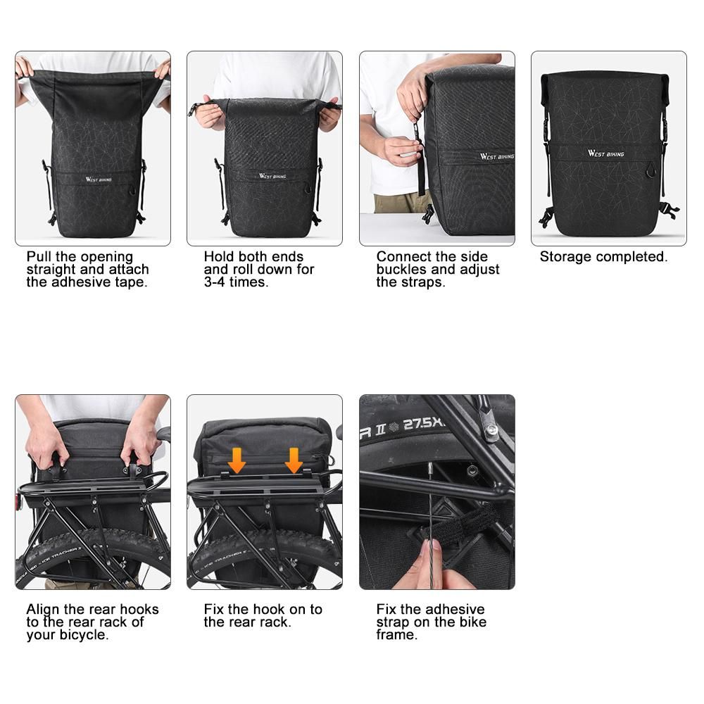 2-in-1 Bicycle Rear Rack Bag 17L-29L Waterproof Cycling Bike Trunk Bag with Shoulder Straps Bike Luggage Bag Backpack