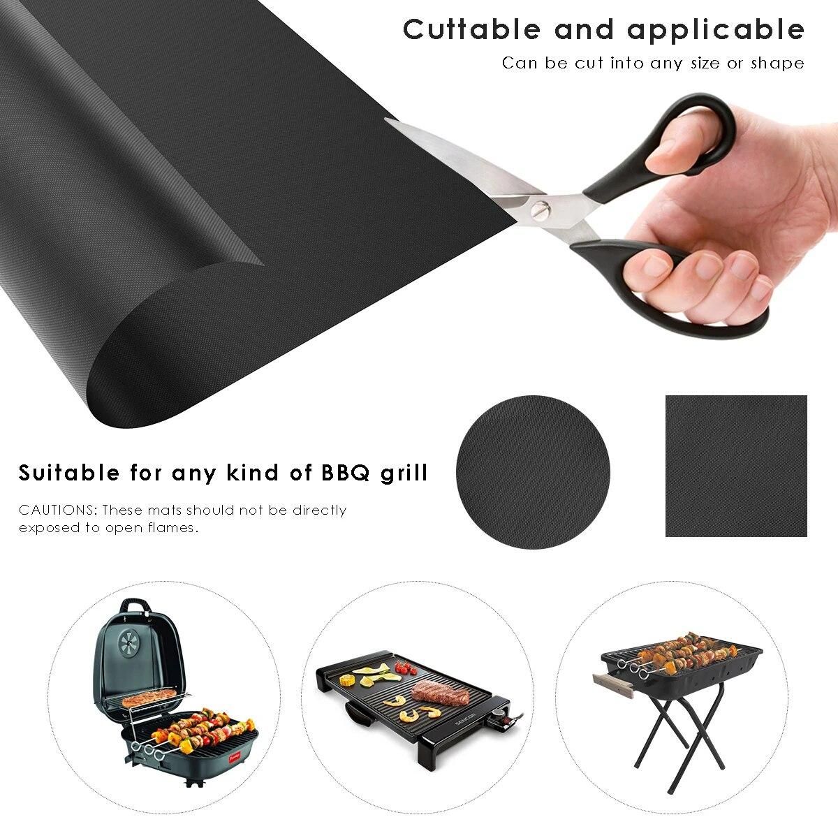6Pcs Grill Mat Non-Stick Heat-Resistant Grill Mat with Two Oil Brushes for Barbecue, Easy to Clean & Reusable - 15.7x19.7"