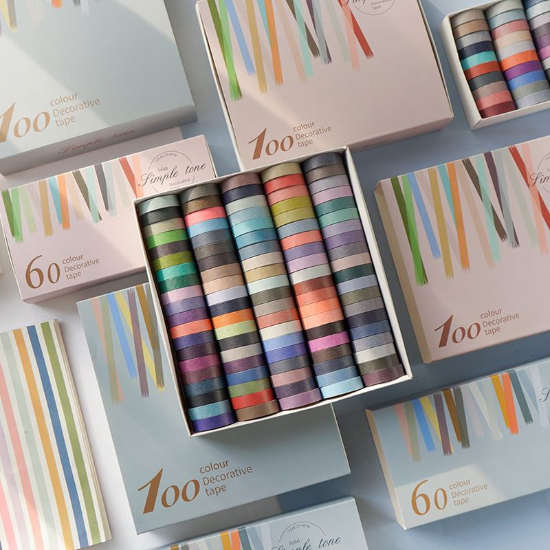 60 100 Colors Rainbow Solid Color Masking Washi Tape Set