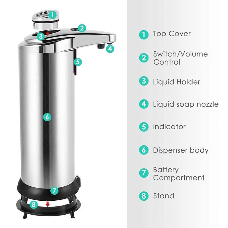 Liquid Soap Dispenser For Stainless Steel Automatic Induction Soap Dispenser Smart Sensor Sanitizer Home Kitchen Bathroom 250ML