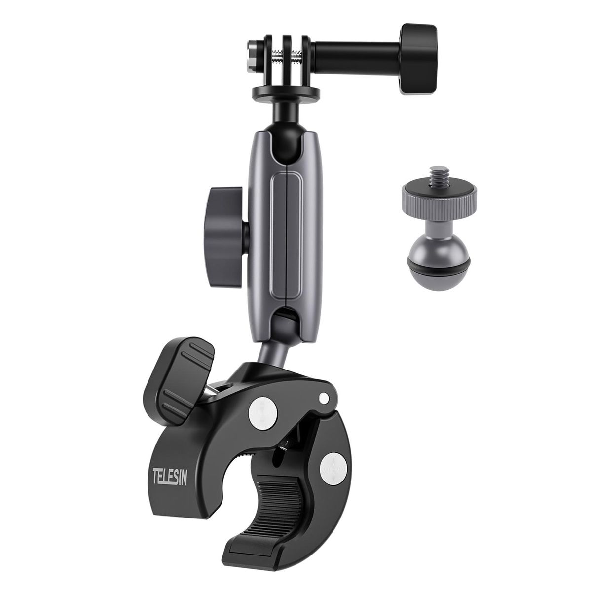 TELESIN GP-HBM-001 Bicycle Handlebar Super Clamp Mount Aluminum Alloy Dual 360° Rotatable Ball Head with Sports Camera Mount Adapter & 1/4 Inch Screw Mount Adapter Replacement for GoPro 11/10