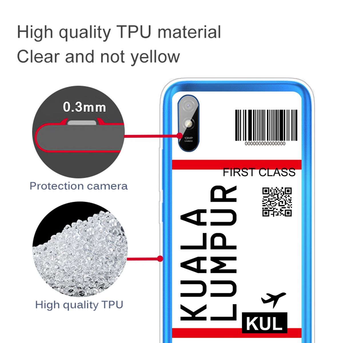 For Xiaomi Redmi 9A Boarding Card Pattern TPU Case