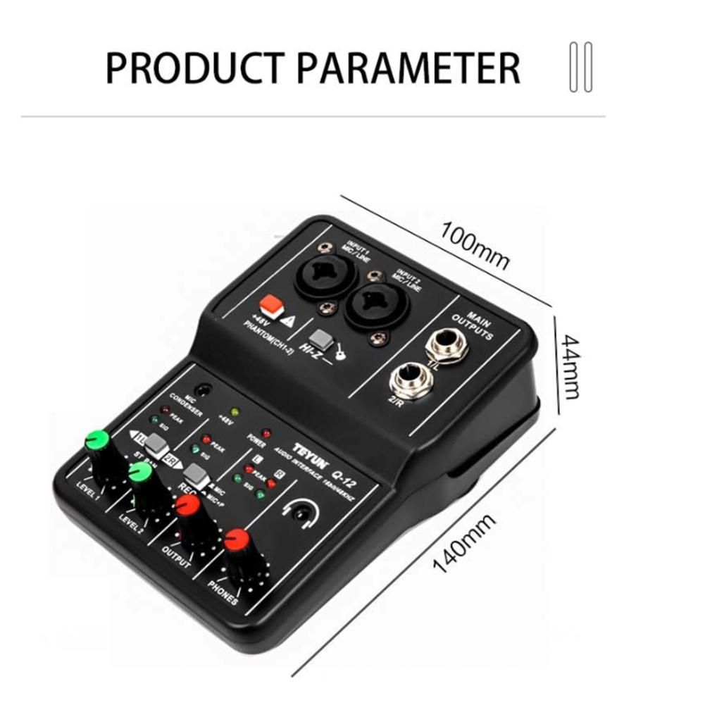 Q-12 Sound Card Audio Mixer Sound Board Console Desk System Interface 4 Channel 48V Power Stereo Computer Sound Card