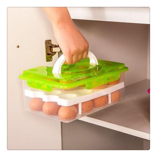 Double Layer 32 Grid Egg Storage Box (Green)