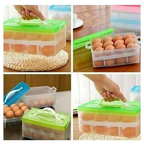 Double Layer 32 Grid Egg Storage Box (Green)