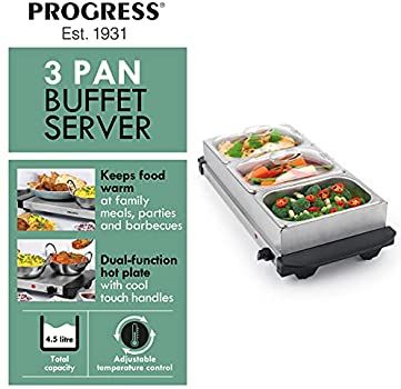 Three 3 Pan Tray Buffet Server & Plate Warmer -