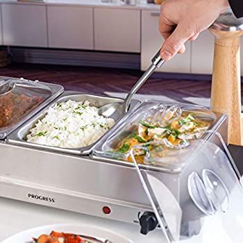 Three 3 Pan Tray Buffet Server & Plate Warmer -