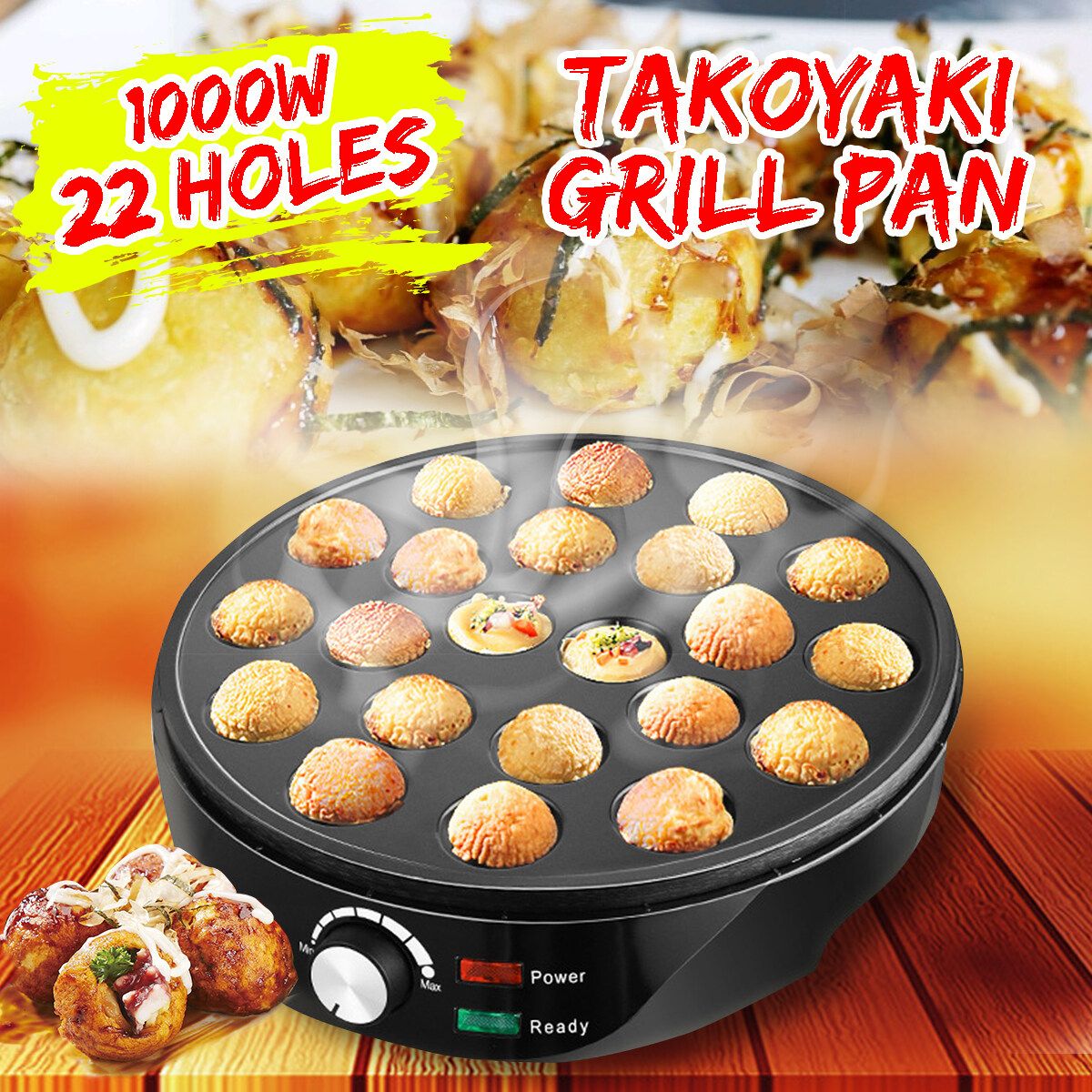 1000W 22Holes Electric Takoyaki Maker Machince Snacks Grill Pan Baking Kitchen