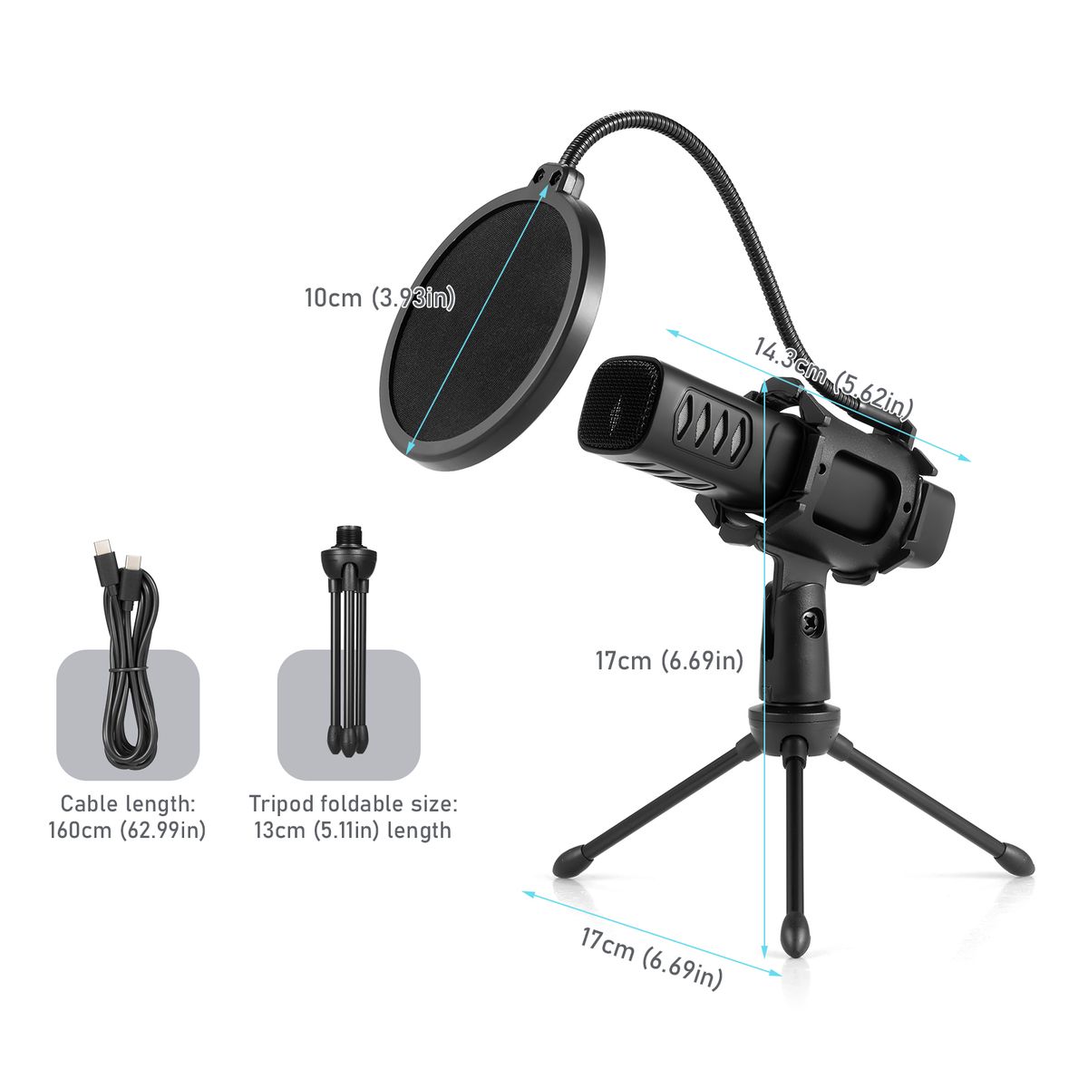 USB Microphone Cardioid Condenser Mic With Tripod Stand