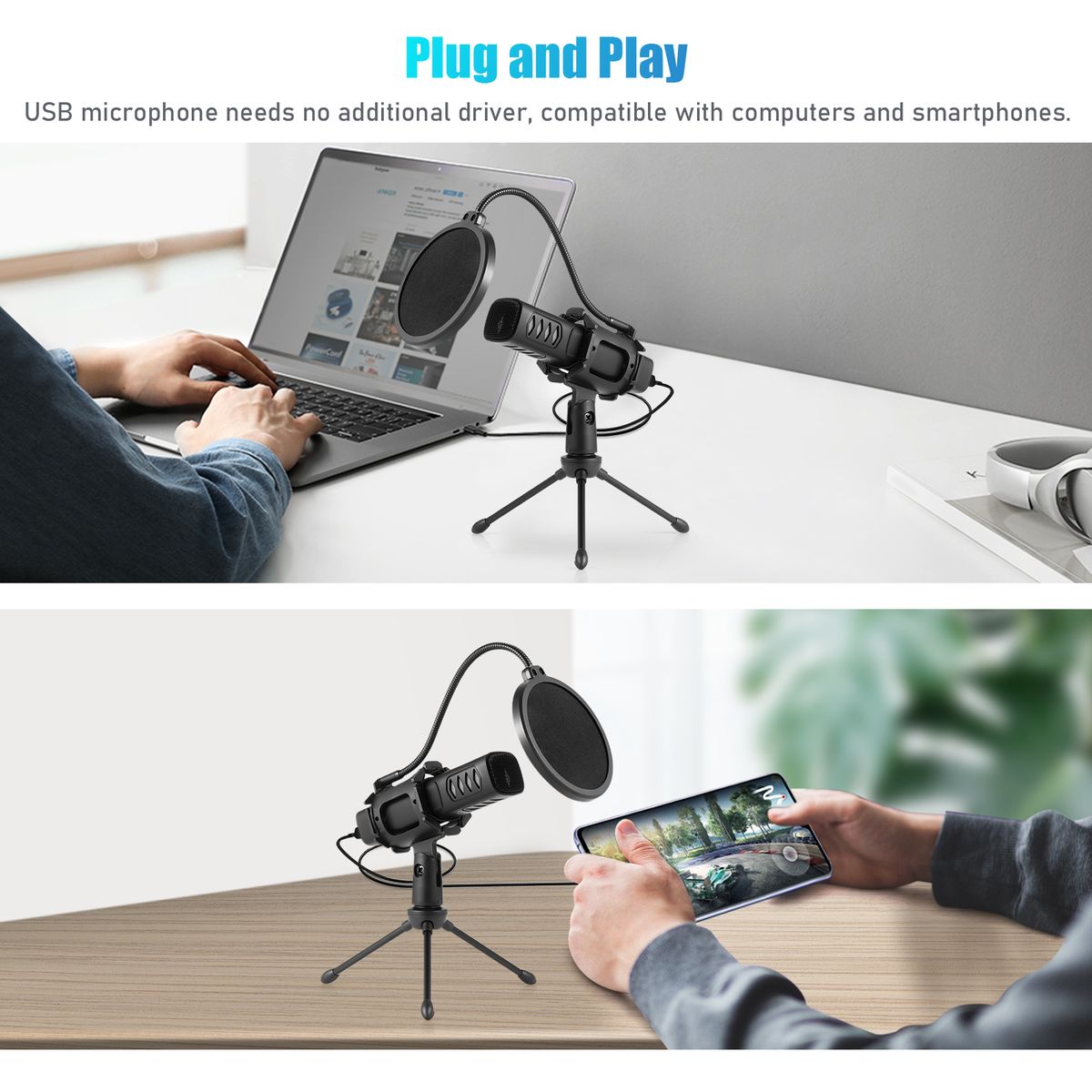 USB Microphone Cardioid Condenser Mic With Tripod Stand