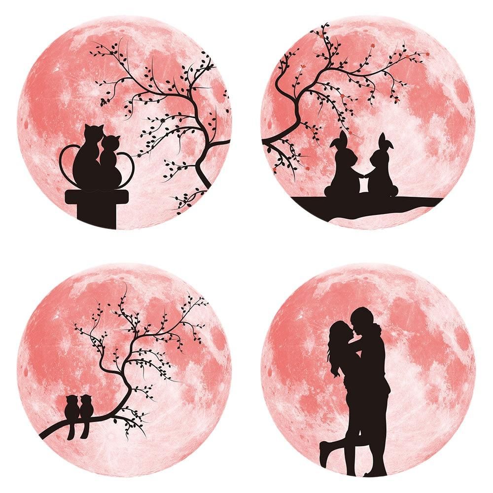 30Cm Wall Stickers Pink Couple Colorful Luminous Lunar Moon Earth Wall Stickers for Bedroom(Multiple Pattern)