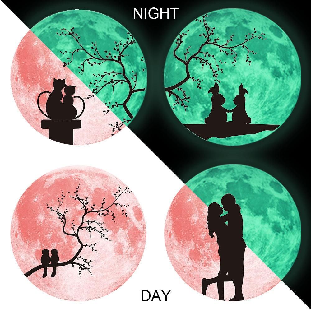 30Cm Wall Stickers Pink Couple Colorful Luminous Lunar Moon Earth Wall Stickers for Bedroom(Multiple Pattern)