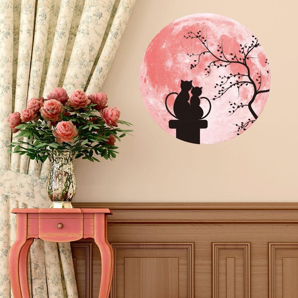 30Cm Wall Stickers Pink Couple Colorful Luminous Lunar Moon Earth Wall Stickers for Bedroom(Multiple Pattern)