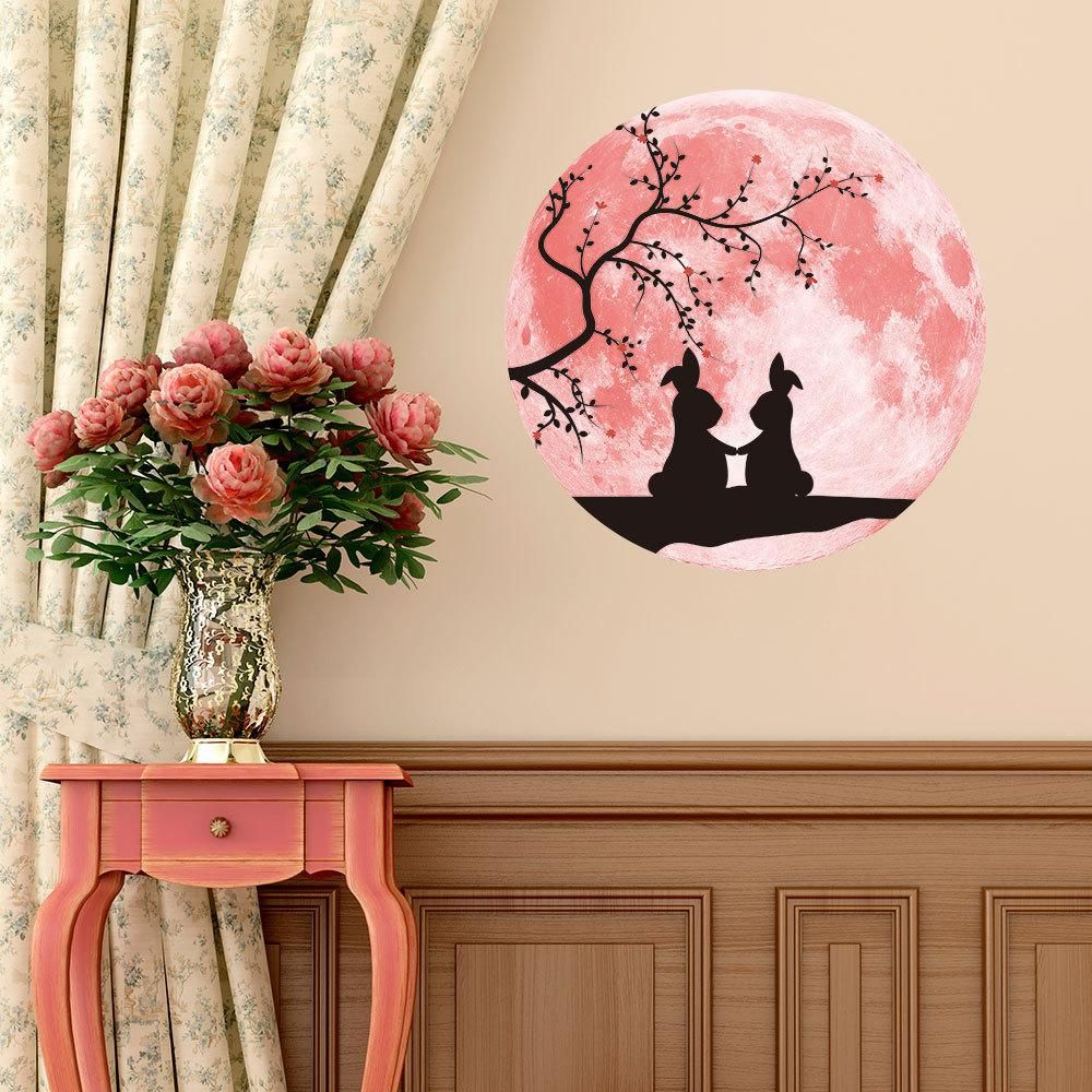 30Cm Wall Stickers Pink Couple Colorful Luminous Lunar Moon Earth Wall Stickers for Bedroom(Multiple Pattern)